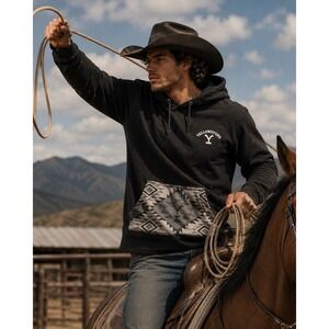 Yellowstone Dutton Ranch Hoodie Sweatshirt Black Western Aztec Pocket Size‎ Lg